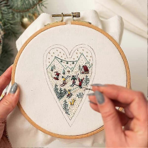 DIY Hjertebroderi Julepynt Broderisæt, Håndbroderet Juletræspynt Hjerte Kit