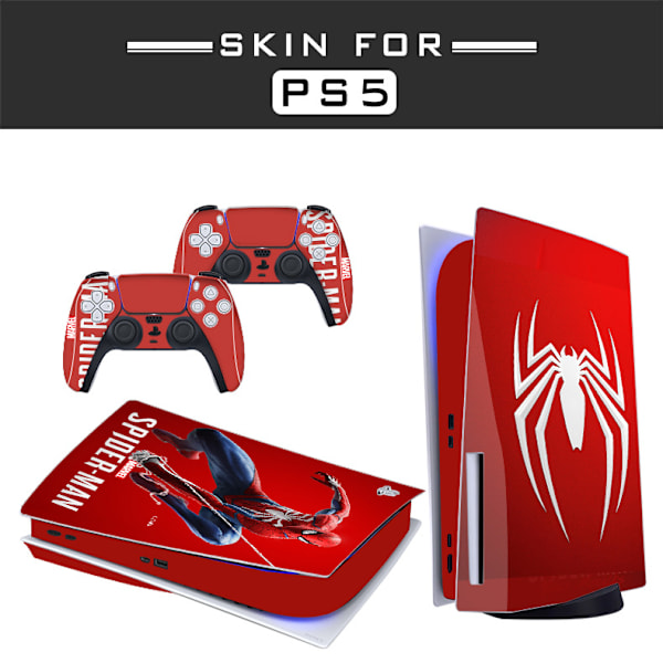 Klistremerke til hud - Kompatibel med PS5 - Deksel for å tilpasse konsollen - Avtakbar vinylfilm - Matt satin HD-kvalitet (Disk, Spiderman01)