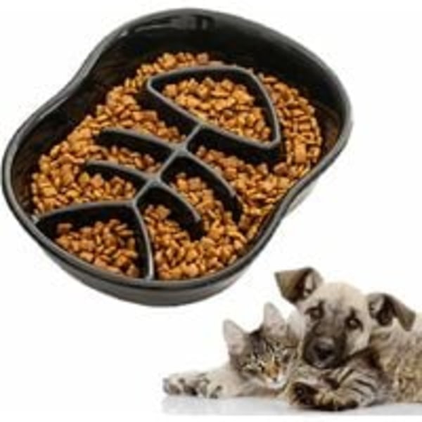 Antigluggskål for hund, fiskebensform, keramikk, saktefôringsskål for katter, fremmer sunt kosthold og langsom fordøyelse for små og store hunder