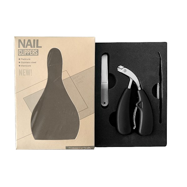Sherum Clipmaster Pro, Ergonomisk Vinklet Negleklipper til Seniorer - WELLNGS Helt Sort Three piece set