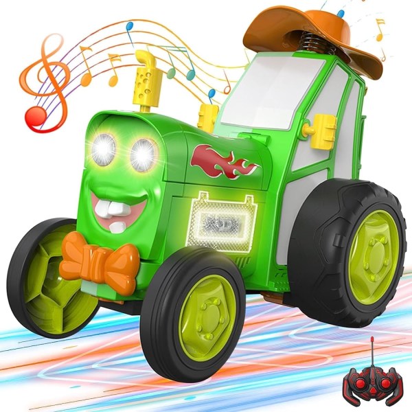 Crazy Jumping Car,Unique Dancing Stunt Car Wireless Remote Control Car Light Music Children's Toy Train Toy Style Jumping Toy For Kid Age 3+(Green)