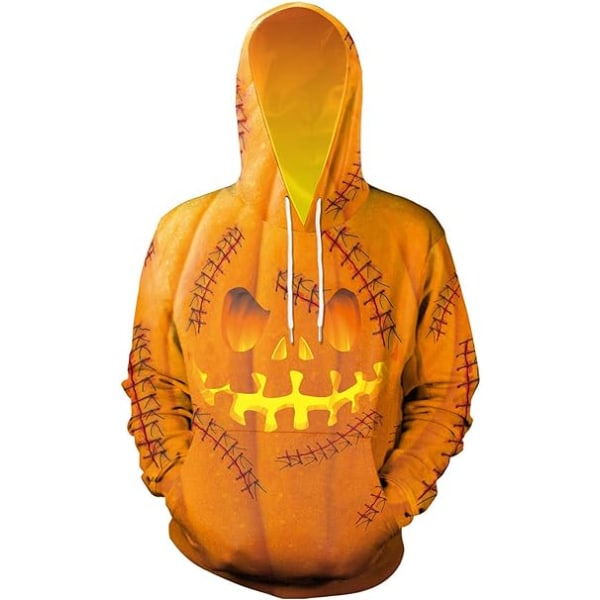 Herr långärmad huvtröja Halloween rolig besättning hals sweatshirt med känguruficka jul flerfärgad 3D-tryck tröja tröja（Storlek：L）