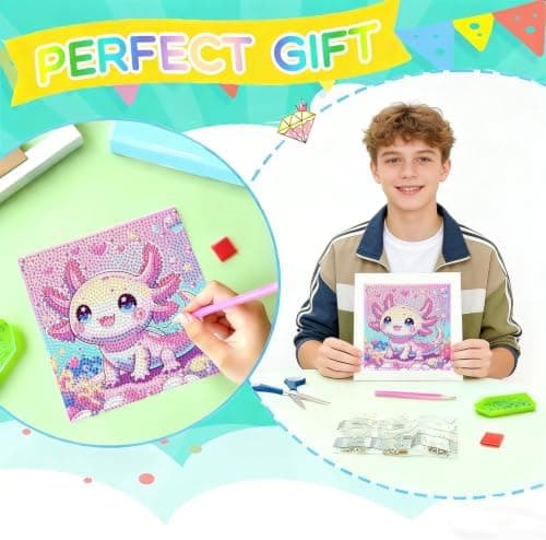 bleihum Axolotl Diamantkunst-sæt til børn 8-12 år med ramme 7x7 tommer