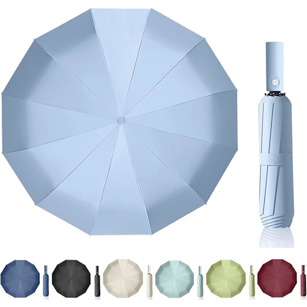Maibar paraply vindtæt stærk kompakt 24 ribber vandtæt paraply foldbar rejseparaply vindtæt parasol til mænd og kvinder Haze Blue