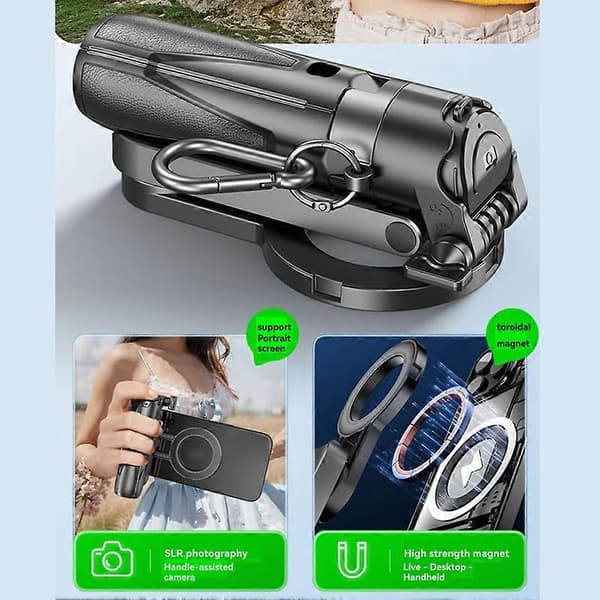 Magnetisk design Mini Bluetooth Bærbar Teleskopisk Multifunksjonell Tripod Telefon Selfie Stick
