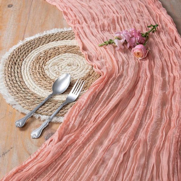 Thanksgiving bordslöpare Rost Cheesecloth bordslöpare 13,3ft Boho Gauze ostduk 160 tum lång för bröllop brud födelsedagsfest bord