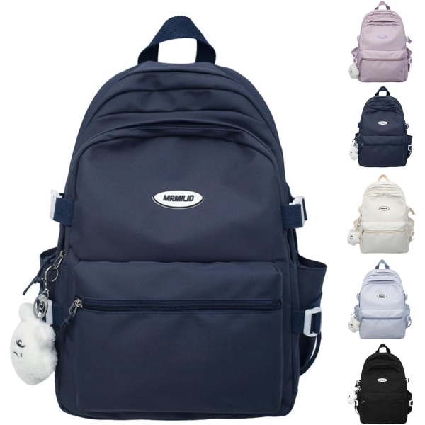 Kawaii Backpack with Cute Accessories Casual Aesthetic Backpack Simple Laptop Bag Waterproof Travel Backpack Women's, Navy, Backpacks