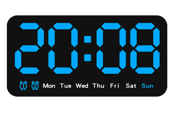 Digital Vægur, LED Digitalt Ur, 12/24 Timer, Store Tal, Lydløs, Blå blå blue