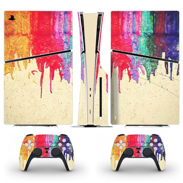 Playstation 5 Slim Ps5 Slim Farverige Hud Decal Og Controller Stickers Sæt, Ridsefast (Disk) Style15