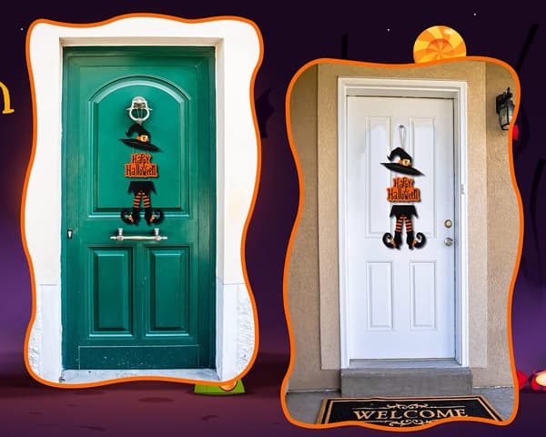 Halloween Glad Skylt Dekoration Hekseben Hat Hængende Trævægindretning Version Rustik Yderdør Hænger Efterår Kunst Ornament