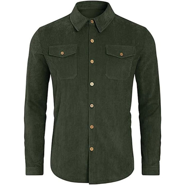 Herr Corduroy Skjortor Grön Långärmad Knäppning Trucker Jacka Skjorta Casual Work Shacket Skjorta med Fickor（Storlek：XL）