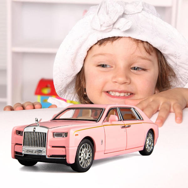 1/32 Rolls-Royce Phantom modellbil, zinklegering dra tillbaka leksaksbil med ljud och ljus för barn pojke flicka present (rosa)