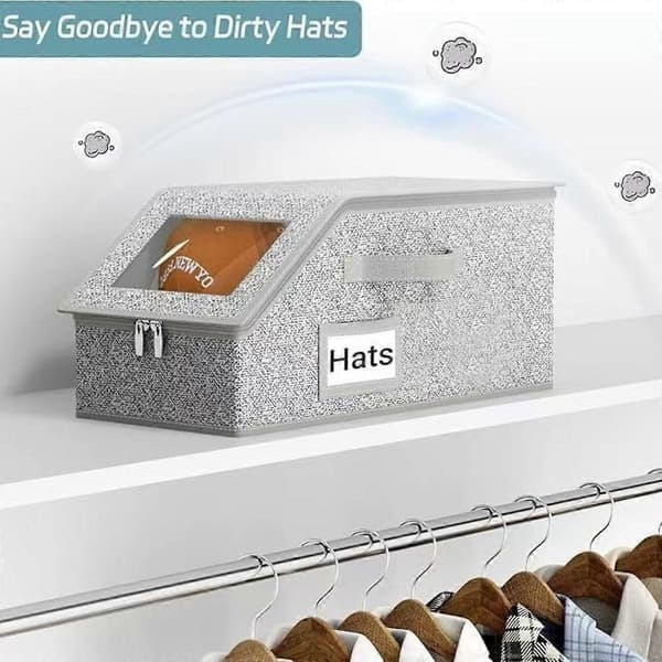PVC hat storage box foldable large volume hat organizer with zipper lid, 42x22x17