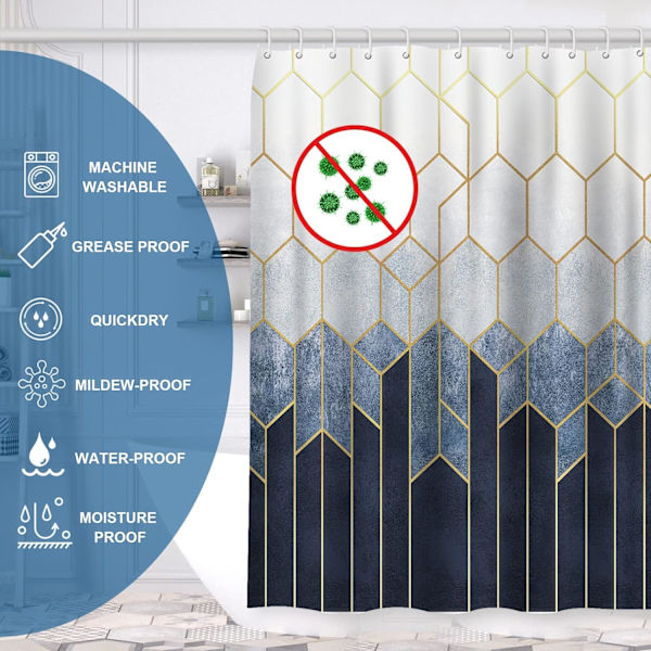 Dusjforheng Vanntett og Mugg Mugg Resistent med 6 Kroker, 100% Polyester Dørgardin Vindusgardin Dress, 180 x 180 cm
