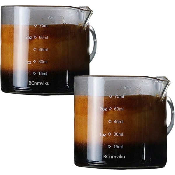 2-pack dubbla piper som mäter trippel kanna Mjölkkopp 75ML Espresso Shot Glasögon Delar Klart glas