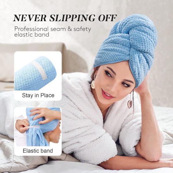 Suuri mikrokuitupyyhe naisille, anti-frizz pyyhe kuminauhalla | Erittäin imukykyinen | Speed ​​Pyyhe Blue