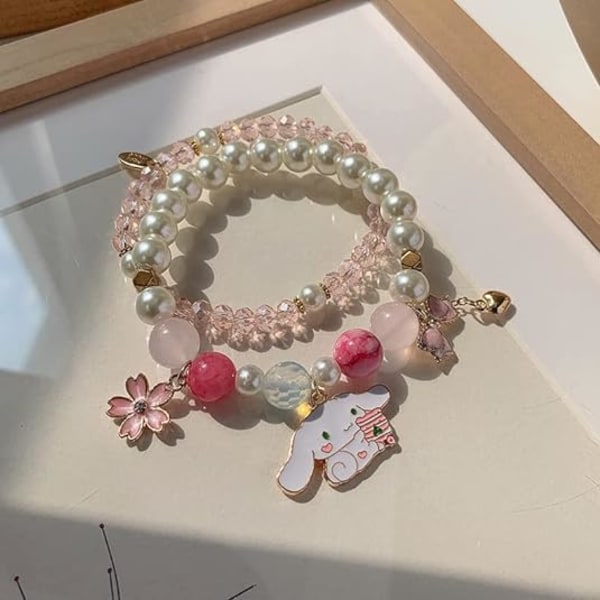 Kawaii Armband Crystal Pearl Armband, Anime Elastisk Stretch Crystal Bead Armband Söt tecknad Kawaii Elastic Beaded Armband för tjejer kvinnor