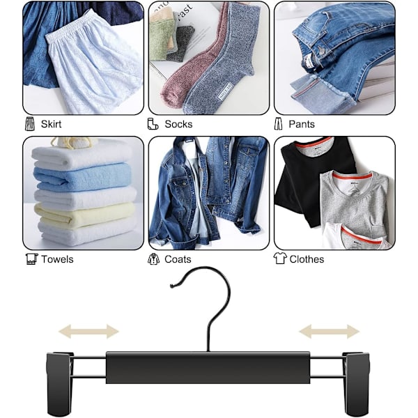 Platsbesparande kjolhängare med 360 ° vridbara krokar, justerbara klämmor, byxhängare, klädhängare för jeans (30-pack, svart)