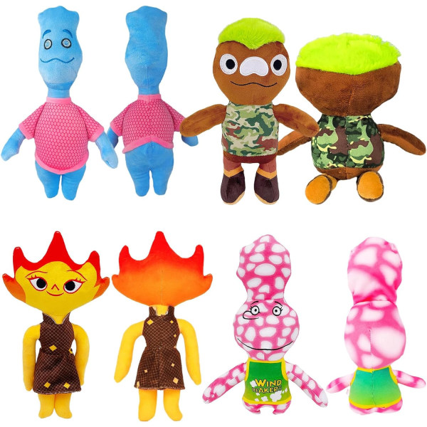 Elemental Plyschleksak, Ember Wade Mjuk Plyschfigur Docka för Elemental Fans, Plyschdockor Presenter till Barn Vänner Pojkar Flickor (4PCS)