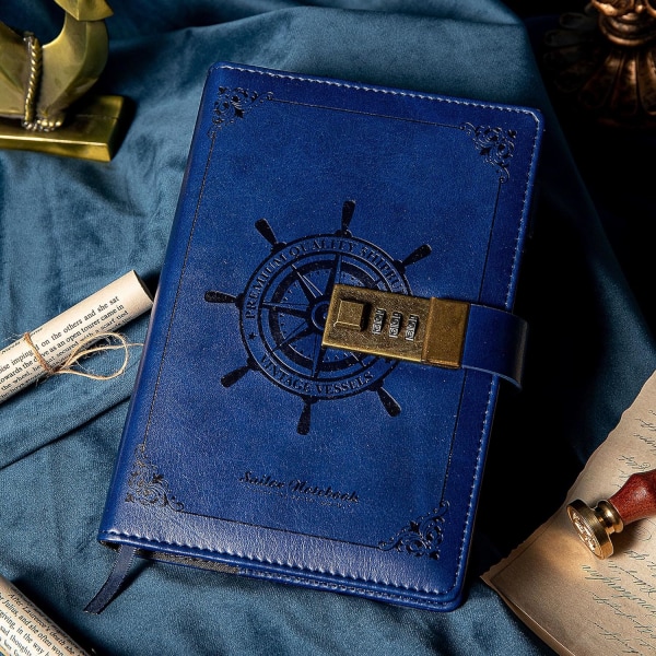B6 Læder Journal Notebook med Kombinationslås, Rejse Sailor Skrive Dagbog Personlig Planlægger Organisering Som Gave, 7.87 X 5.51 in