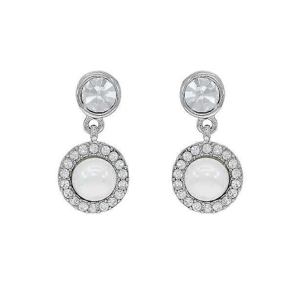 Runda Pärlor med Rhinestone Kristall och Stor Kubisk Zirkon Bling Bling Hängande Örhängen Bröllopsörhängen Silverpläterad Legering Örhängen