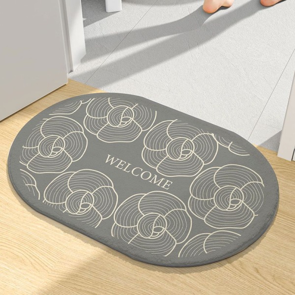 Husholdningsbadeværelse absorberende gulvmåtte, 60X90cm, badeværelsesindgang skridsikker måtte, toiletindgang fodmåtte, soveværelse badeværelse tæppe, Grå Grey 60*90cm