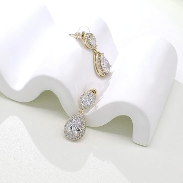 Tåardrop Cubic Zirconia Drop Örhängen Halsband Brud Smyckeset Bröllop Bal Gåvor För Brudtärna