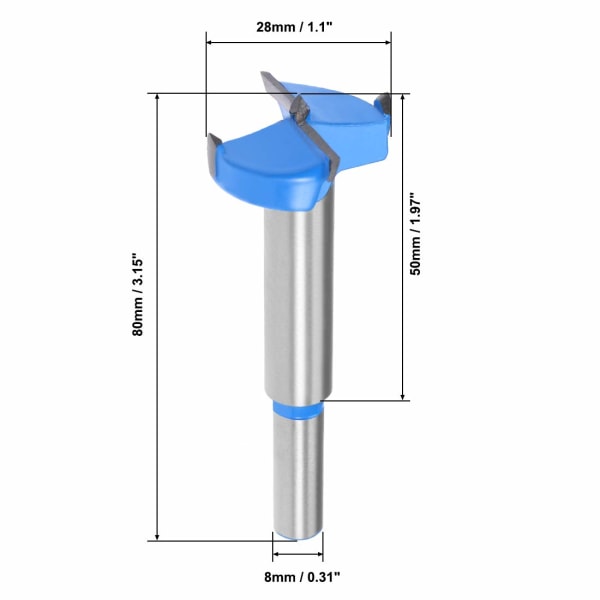 Forstner-poranterät 28mm, volframikarbidi puun reikäsaha Auger-avaaja, puuntyöstö saranareikä porausporanterä (sininen, harmaa)