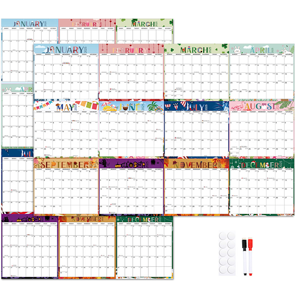 2025 kalender ekstra stor vægdekoration sletbar pen Dobbeltsidet planlægningskalender memo