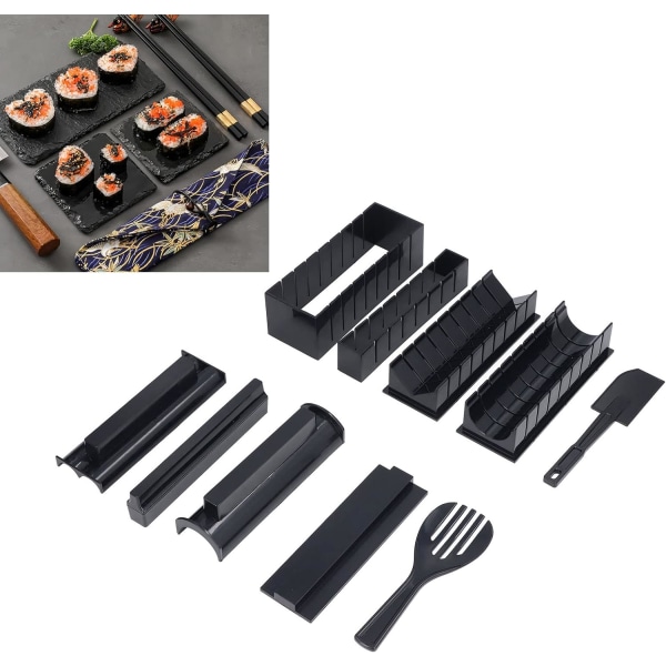 DIY Hemmagjord Sushi Making Tool Kit med Komplett Sushi Set, Plast Sushi Maker Tool Komplett med Sushi Ris Rulleformar Gaffel Spatel