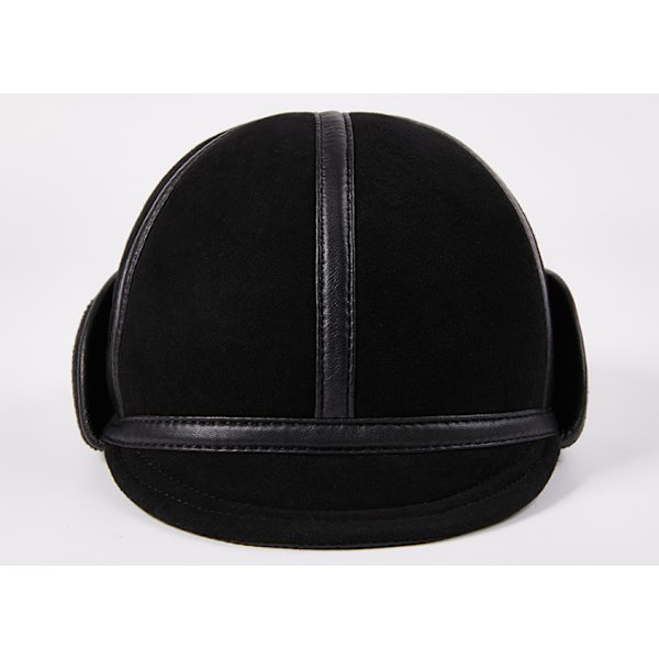Miesten talvihattu, lämmin korvasuoja, pompom-hattu, aitoa nahkaa sisäpuolella, lampaannahkaa, lumilakit, musta (koko: L, 55-56 cm)