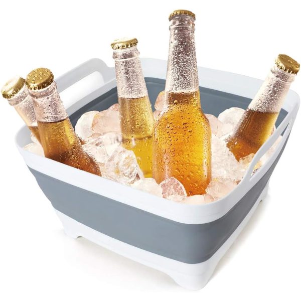 9L hopfällbar diskho, bärbar för att diska, hopfällbar tvättbalja, tvättställ med avtappningsplugg för diskho, camping