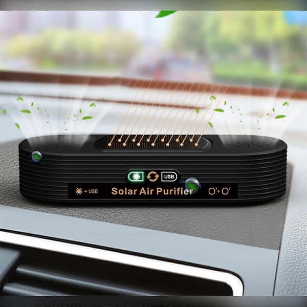 Solar-Powered Dual-Core Car Air Purifier — Plasma, Negative Ions & Activated Oxygen, USB/Solar Power