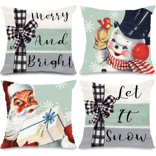 Jul kuddfodral Jultomten Snögubbe Örngott God Jul Låt Det Snöa Kuddfodral, 18 x 18 tum, 4-pack