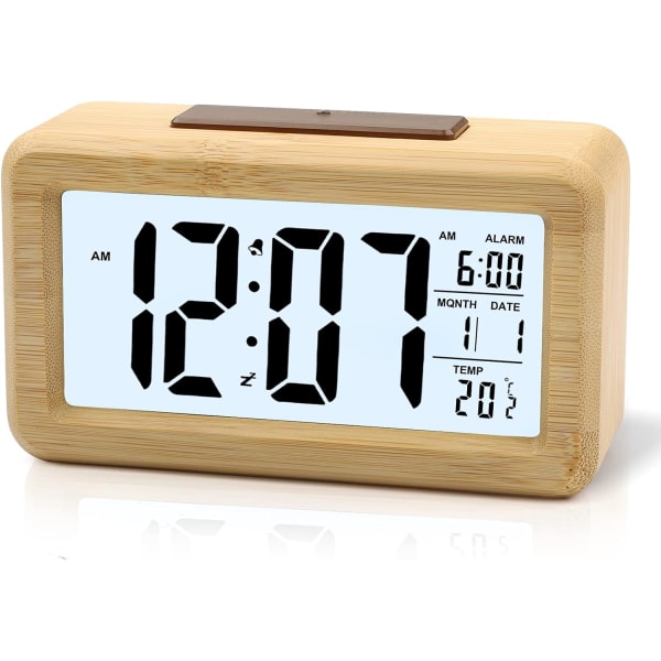 Digital Alarm Clock Wood Digital Clock Morning Alarm Clock with Temperature Snooze Date Function Digital Alarm Clock(Brown)