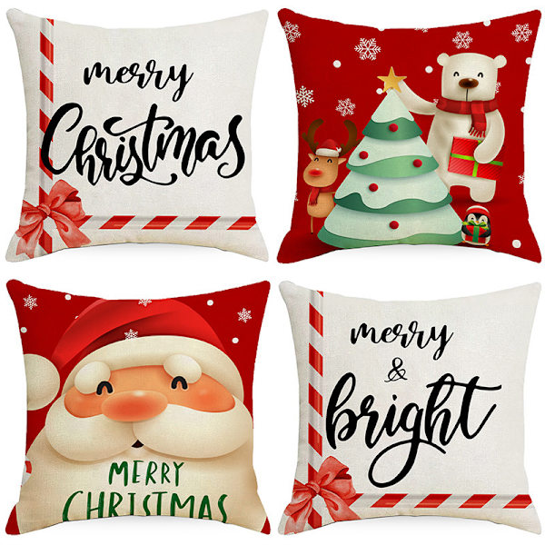 Jul kuddfodral Jultomten Snögubbe Örngott God Jul Låt Det Snöa Kuddfodral, 18 x 18 tum, 4-pack