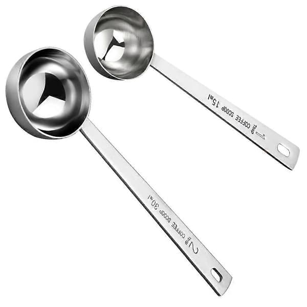 2 stk. måleskje i rustfritt stål, kaffeskje, måleskje for bakepulver