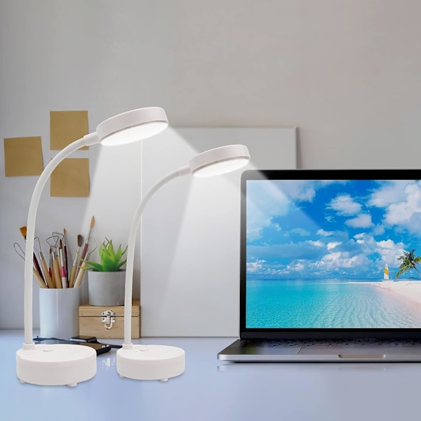 2 stk. LED-bordlampe, bordlampe, bordlamper til hjemmekontoret, 3 lysstyrkeniveauer med USB-opladningsport, bordlampe med berøringskontrol (2 stk., moderne)