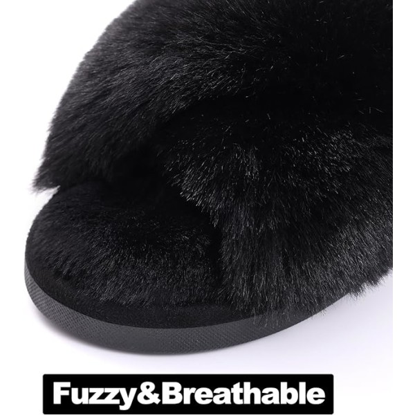 Dames Fuzzy Hjemmesko Krydsbånd Memory Foam Hjemmesko Åben Tå (Størrelse: 7-8)