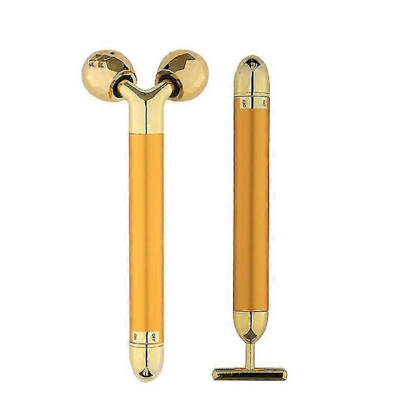 2-i-1 Elektrisk Ansiktsmassager Skönhetsstav 24k Guld Ansiktsmassager, 3D Rulle Och T-formad Ansiktsrulle Massager