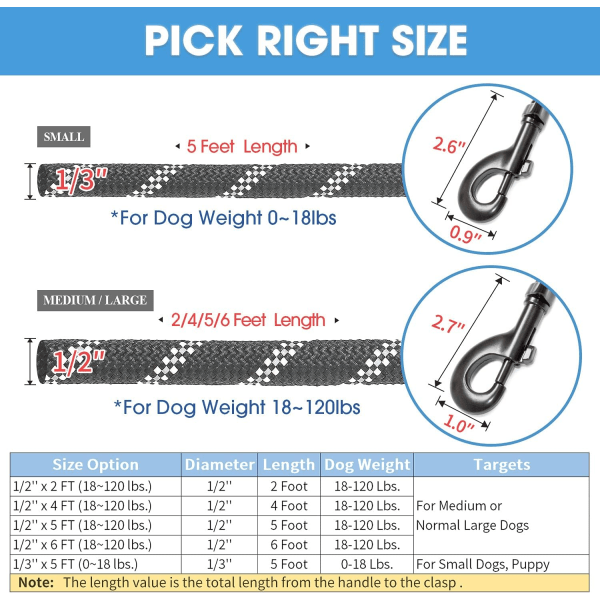Hundehalsbånd med komfortabelt polstret håndtak og svært reflekterende tråder for små, mellomstore og store hunder (5FT-1/3'', svart)
