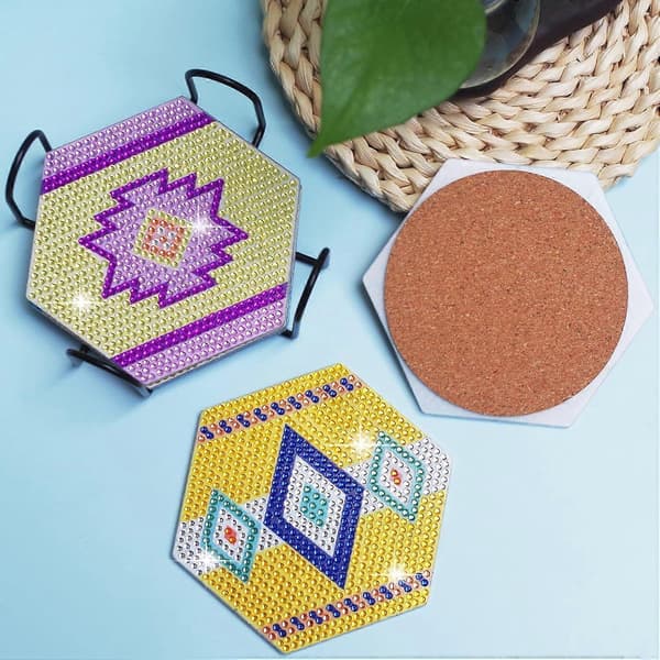 Diamantmaleri Coasters Sæt, 6 Stk Kat Diamantkunst Coasters med Holder, Håndværkssæt til DIY Coasters, Diamantkunst Sæt til Voksne