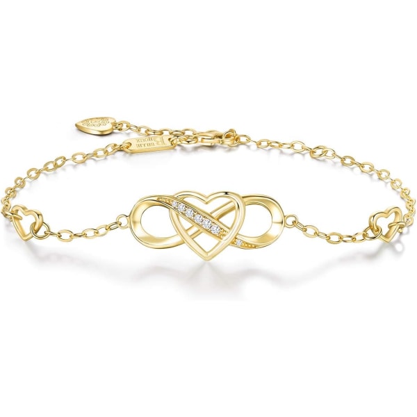 Damearmbånd 925 Sterling Sølv Infinity Hjerte Hvidguldbelagt Diamant Justerbar Armbånd Bedste Morsdagsgaver til Kvinder Piger