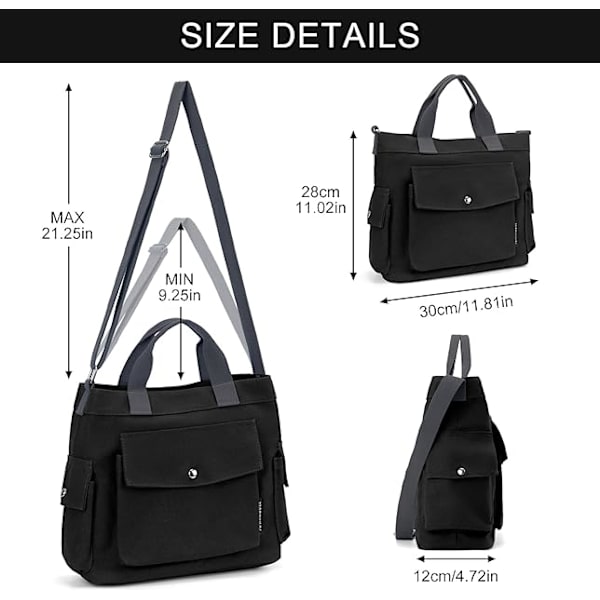 Naisten kangaskassi 14 tuuman suuri crossbody-kassi, jossa on useita taskuja, kangaskassi, olkalaukku, työlaukut