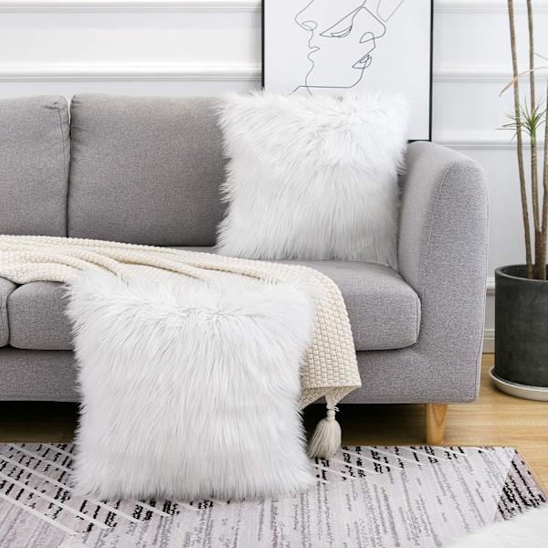 Set med 2 vita dekorativa fluffiga kuddfodral Nya lyxserie Merino Style Faux Fur Throw Pillow Covers Square Fuzzy Cushion Case 18x18 tum