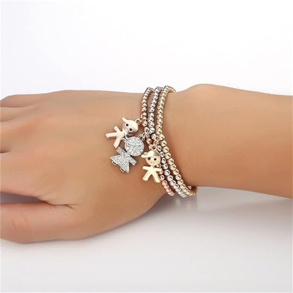 Crystal Charms Multilayer Armbånd - 3PCS Guld/Sølv/Rosaguld Majs Kæde Armbånd til Kvinder, Livets Træ Hjerteformet Stretch Armbånd