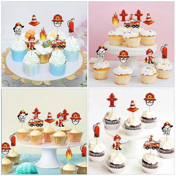 Brandmand Cupcake Picks til festartikler 32 stk. Brandvæsen Kagepynt