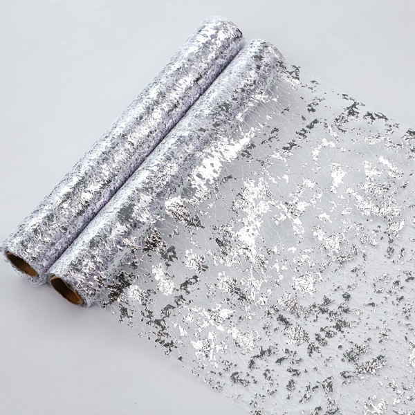 Silver Bordslöpare, Paljett Glitter Folie Metallic Silver Tunn Mesh Bordslöpare Rulle 11"x108", Silver Bordsdekorationer