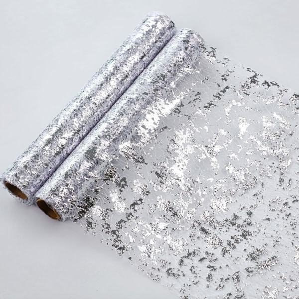 Sølv Bordløper, Sequin Glitter Folie Metallisk Sølv Tynn Mesh Bordløper Rull 11\"x108\", Sølv Borddekorasjoner