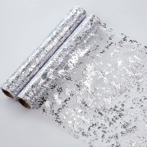 Sølvbordsløber, Sequin Glitter Foil Metallic Sølv Tynd Mesh Bordsløberrulle 11\"x108\", Sølvbordsdekorationer